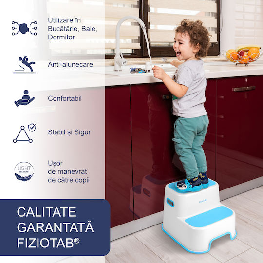 Fiziotab Scăunele Trepte Pentru Copii Două Trepte Scaun Toaletă Cu Suprafață Antiderapantă Scăunel Booster Pentru Chiuvetă Albastru