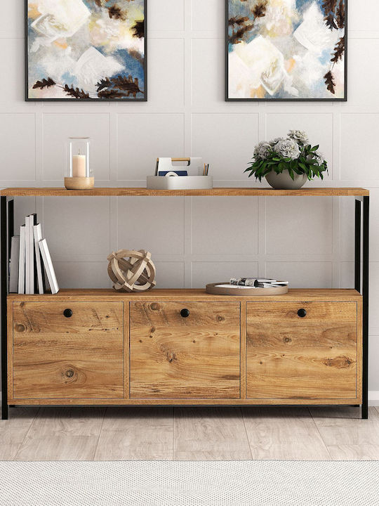 Nero Console Table Wood & Metal Μαύρο - Καρυδί L120xW30xH75cm