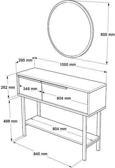Console Table Wood & Metal with Mirror White-Black L100xW29.5xH76cm