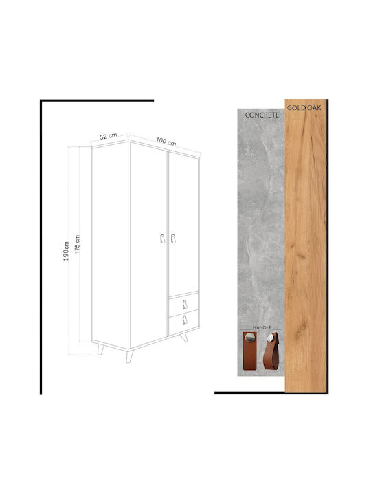 Doppeltür Kleiderschrank Suwon Oak-grey 100x52x190cm