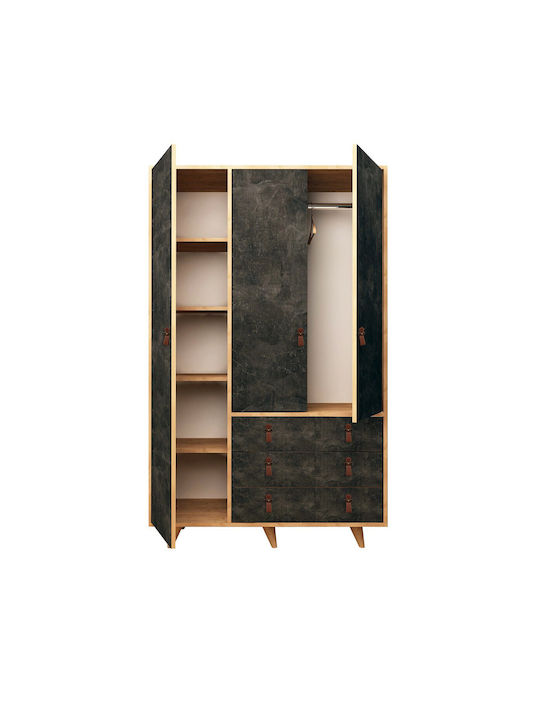 Triple Door Wardrobe Chunky Oak-dark Grey 120x52x187cm