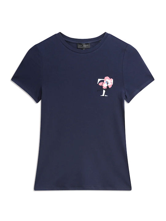 Women's Athletic T-shirt Floral White- Blue- Pink