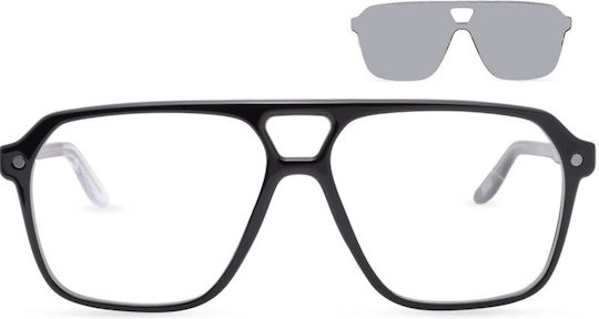 Snob Milano Testarossa Snv224 C001z Men's Acetate Prescription Eyeglass Frames Aviator Clip-On Black