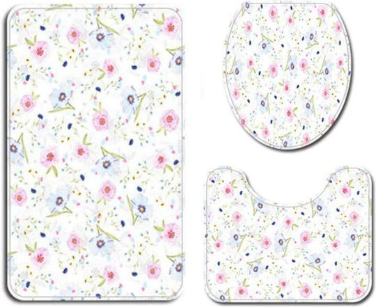 Non-Slip Bath Mats Set Toilet CovorFloricele3 White 3pcs