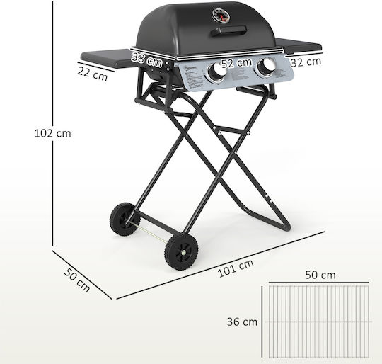 Outsunny Tragbar Gasgrill Rost mit 2 cm 2.8kW