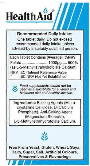 Health Aid Bio-Folate 1000mg Supplement for Pregnancy 90 Tablets