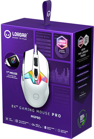 Lorgar MSP80 RGB Gaming Ποντίκι 26000 DPI Λευκό