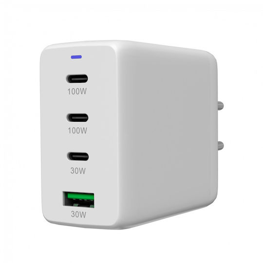 Canyon Φορτιστής Χωρίς Καλώδιο με Θύρα USB-A και 3 Θύρες USB-C 100W Power Delivery Λευκός (CNS-CUW100ACC)