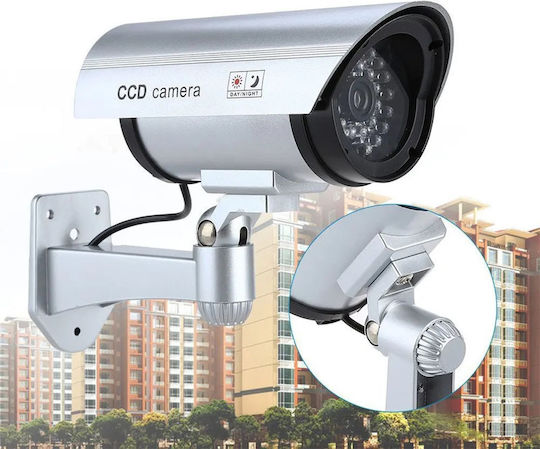 Set 4 Nextly Fake Surveillance Cameras Outdoor Indoor Use Flashing Red LED 360°/90° Rotation Waterproof AA Batteries Silver