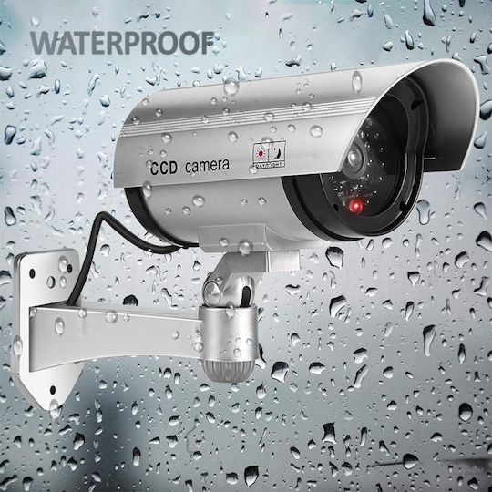 Set 2 Nextly Fake Surveillance Cameras Outdoor Indoor Use Flashing Red LED Light 360°/90° Rotation Waterproof AA Batteries Silver