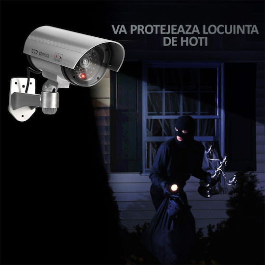 Set 2 Nextly Fake Surveillance Cameras Outdoor Indoor Use Flashing Red LED Light 360°/90° Rotation Waterproof AA Batteries Silver