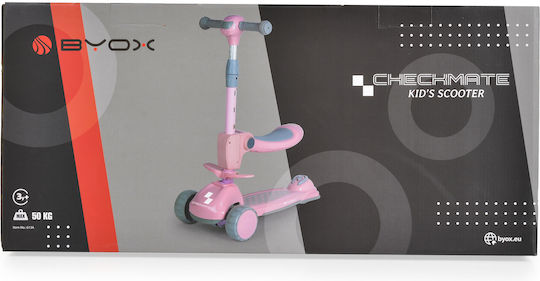 Byox Kids Scooter Foldable Checkmate 3-Wheel with Seat for 3+ Years Lace Pink