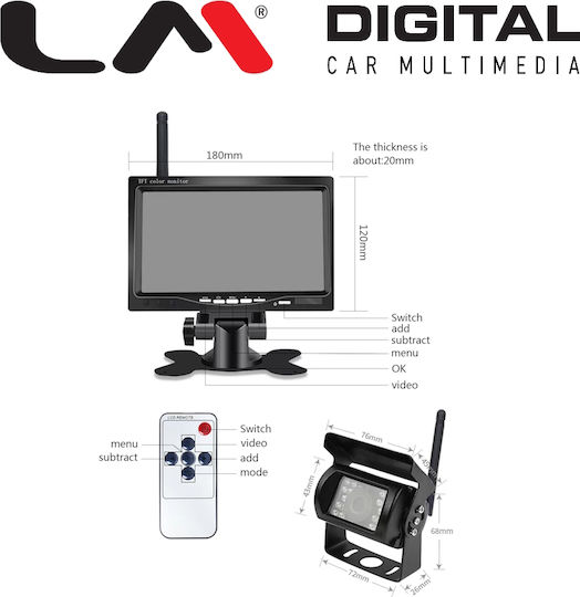 Lm Digital Mr Xa0774w K Σετ Οθόνη 7" 4 Κάμερες Ασύρματες 12/24vdc Φορτηγά Λεωφορεία