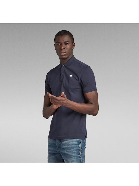 Dunda Slim Polo Men's Blouse Short Sleeve Navy Blue