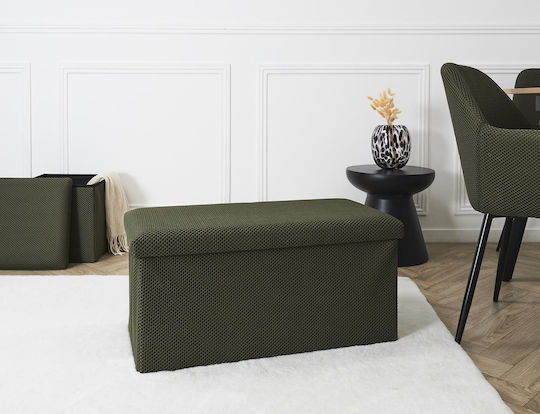 Bench Stool With Storage Space Upholstered In Khaki Fabric 76x38x38cm