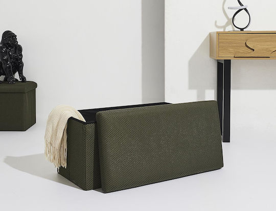 Bench Stool With Storage Space Upholstered In Khaki Fabric 76x38x38cm