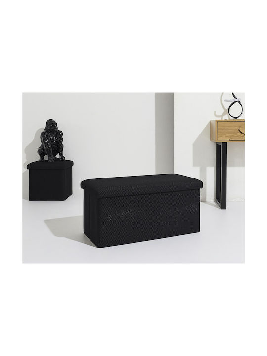 Bench Stool With Storage Space Upholstered With Black Fabric 76x38x38cm