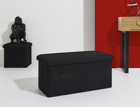 Bench Stool With Storage Space Upholstered With Black Fabric 76x38x38cm