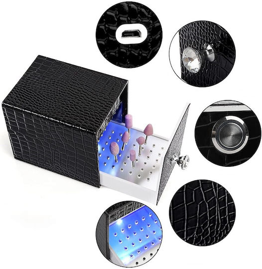 Rechargeable Disinfection Box 48 Slots Nail Drill Bits Blu-ray 48 Black