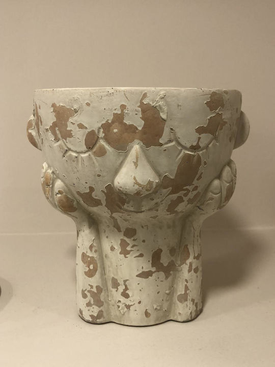 Keleman Ceramic Plant Pot Ecru with Handle for Face 17.5x15.5x18 cm