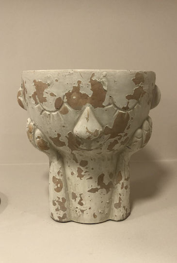Keleman Ceramic Plant Pot Ecru with Handle for Face 17.5x15.5x18 cm