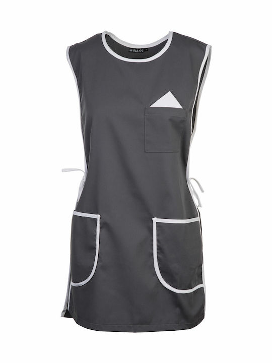 Women's Waitress Shirt Straps Market Sleeveless Tied Upper Pocket For2031 Gray