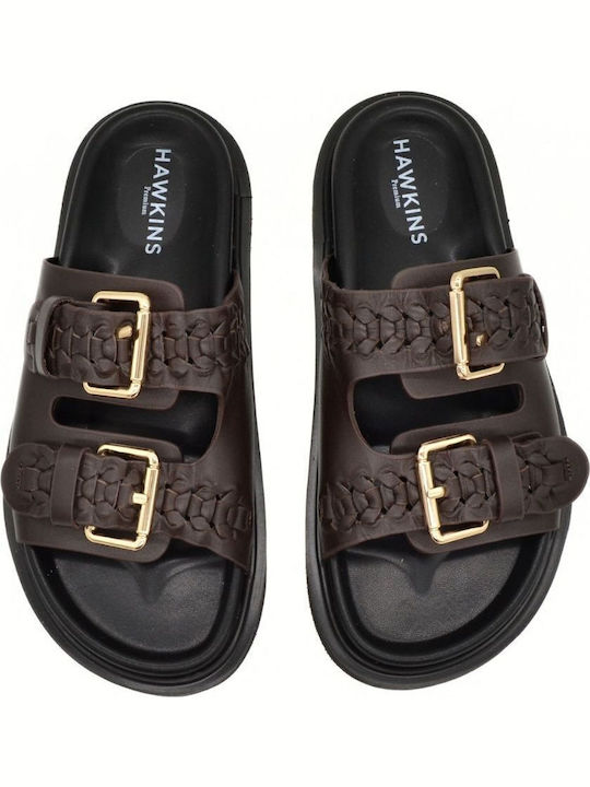 Leather Women's Flat Sandals in Brown Color