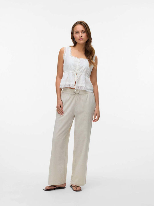 Women's Fabric Trousers Wide Line Beige