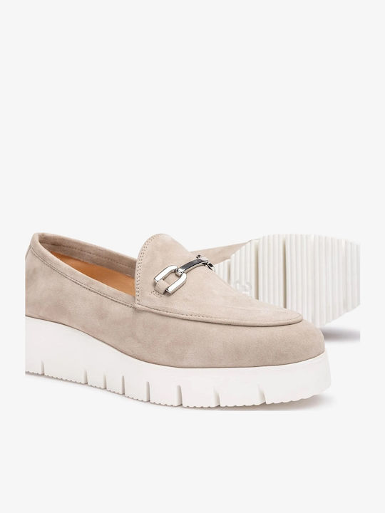 Δερμάτινα Γυναικεία Loafers σε Μπεζ Χρώμα