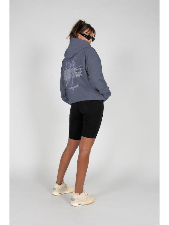 Μακρύ Γυναικείο Φούτερ με Κουκούλα Vintage Blue