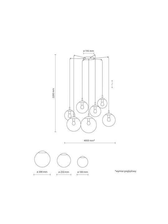 TK Lighting Κρεμαστό Φωτιστικό Ασημί για 7 Λαμπτήρες E27
