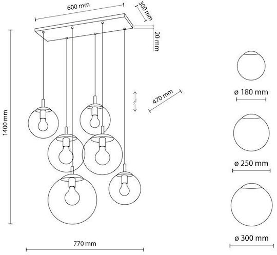 TK Lighting Κρεμαστό Φωτιστικό Μαύρο 77εκ.