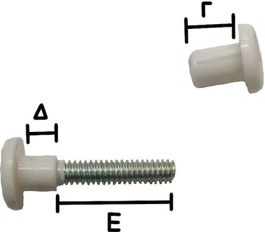 Furniture Connection Screw with Plastic Cover 1/4" Diameter 6mm Female Cap White 48-52mm A 28-36mm B 12mm C 8mm D 40mm E 4 Pieces