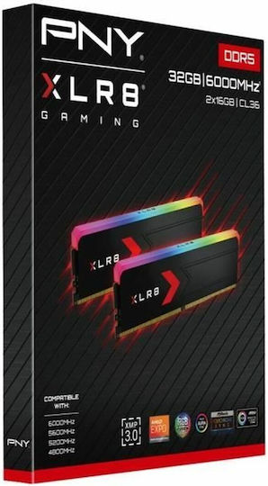 PNY XLR8 32GB DDR5 RAM with 2 Modules (2x16GB) and 6000 Speed for Desktop