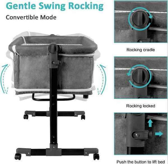 Cradle-Park with Mattress, Side Opening, and Wheels Gray