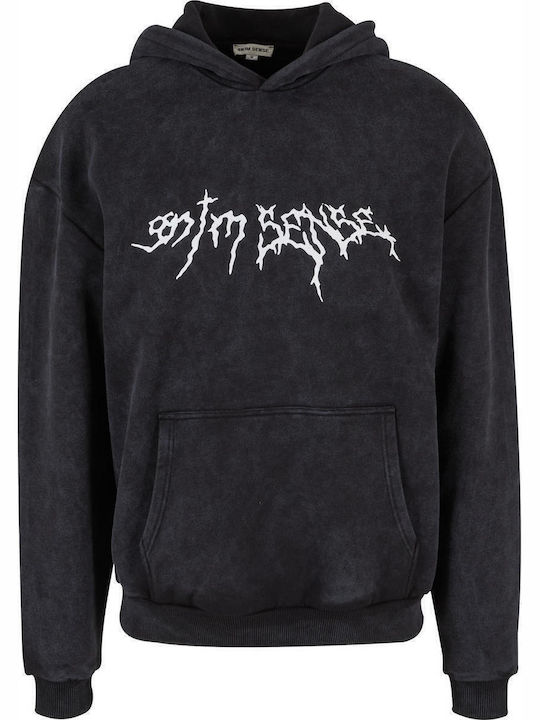 Φούτερ με Κουκούλα Washed Black
