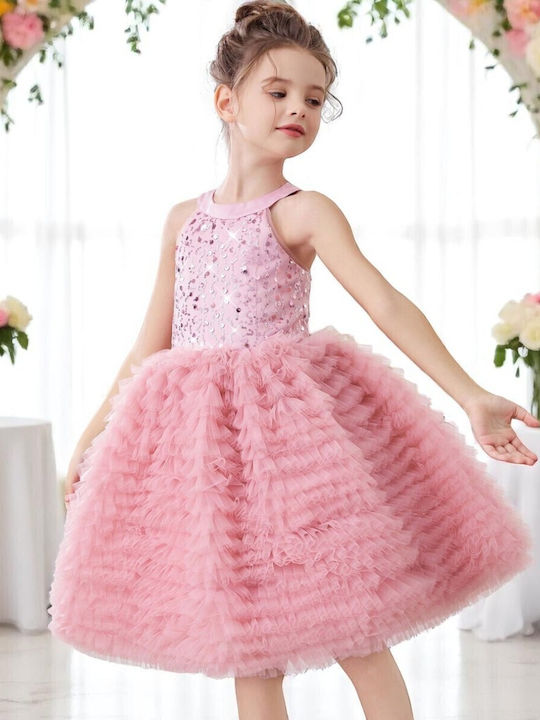 Kinderkleid Ärmellos mit Pailletten Dusty Pink