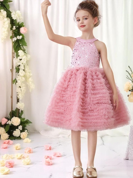 Kinderkleid Ärmellos mit Pailletten Dusty Pink