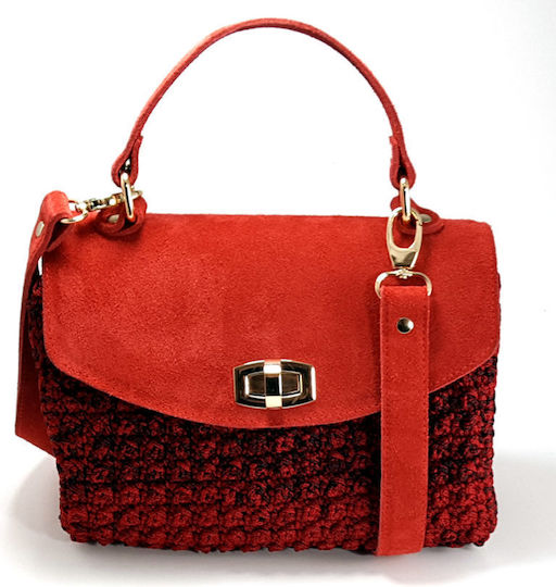Knitted Bag Set Chanellino Faux Leather Blue D3 Silver Metal Elements