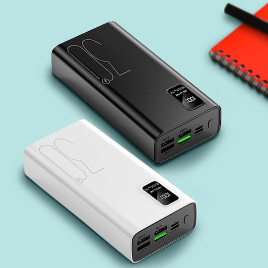ET-Q8 Външна батерия 30000mAh 22.5W с 4 USB-A порта и USB-C порт със Захранване с висока мощност / Бързо зареждане, Черна