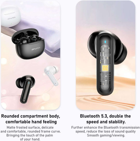 Awei T71 In-ear Bluetooth Handsfree Ακουστικά με Αντοχή στον Ιδρώτα και Θήκη Φόρτισης Μαύρα