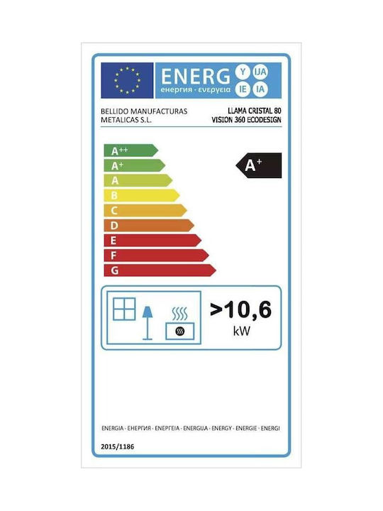 Bellido Llama Cristal 80 Kaminofen Kassette Holz 10.6kW Gebogen mit Schranktüren
