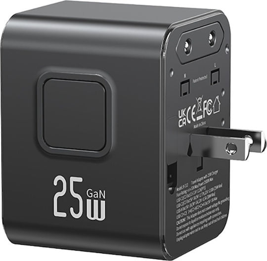 Usams Wireless Charger with USB-A Port 25W Black (CC309TC01)