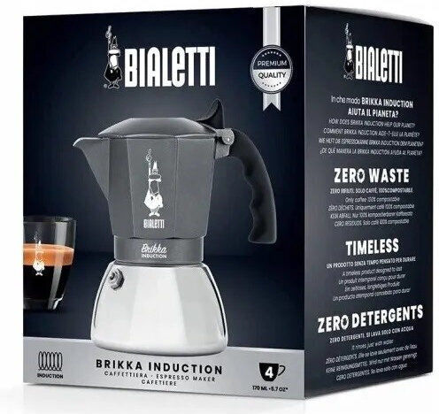 Bialetti Stovetop Espresso Pot for 4 Cups Gray