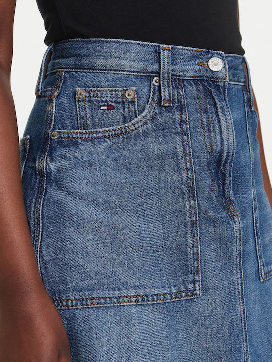 Denim Cu talie înaltă Midi Fustă Denim Medium
