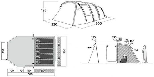 Easy Camp Σκηνή Camping Τούνελ Μπλε 4 Εποχών για 5 Άτομα 500x320x195εκ.