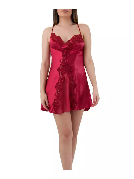 FMS Sommer Damen Robe mit Nachthemd Burgundy