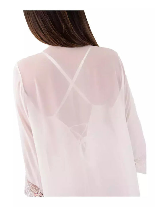 FMS Sommer Braut Damen Bademantel mit Nachthemd Weiß BT915-Weiß