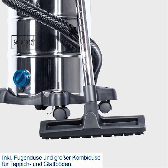 Scheppach NTS30 Premium Nass-Trocken Staubsauger 1300W mit Edelstahl Behälter 30lt Silber