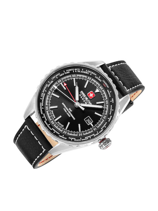Swiss Military Hanowa Herrenuhr 42mm Batterie mit Schwarz Lederarmband